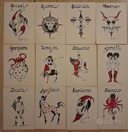 12 cartoline segni zodiacali  oroscopo firmate 