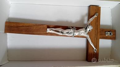 crocifisso noce/argento 25x13 