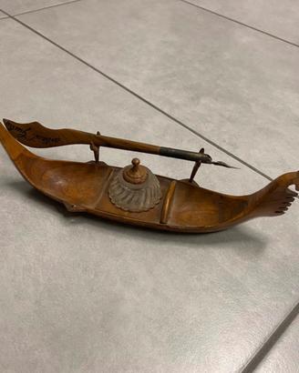 Calamaio Vintage a Gondola in Legno d'Ulivo -