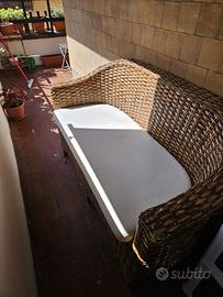 Divanetto 2 posti in rattan naturale con cuscino
