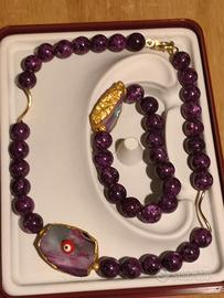 Caroite bracciale collana agata striata argento or