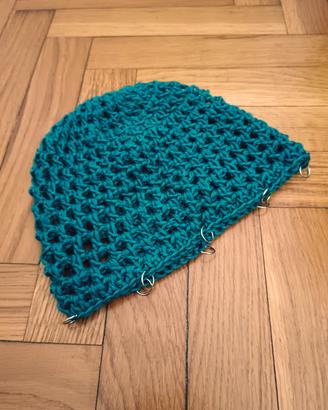 cappellino cuffietta a rete ottanio
