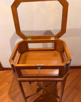 Tavolo bacheca espositore ottagonale in legno