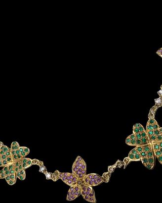 COLLANA ORO DIAMANTI SMERALDI ZAFFIRI