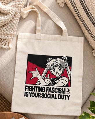 Shopper tote bag manga antifascista in cotone