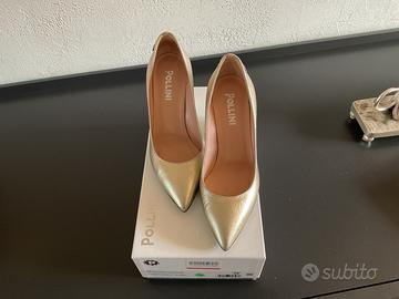 Pollini décolleté donna in pelle oro metallizzato