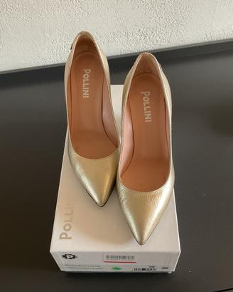 Pollini décolleté donna in pelle oro metallizzato