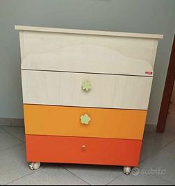Fasciatoio cassettiera con ruote  per cameretta 