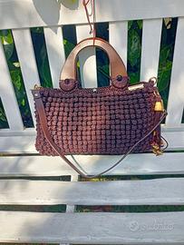 Borsa in macramè marrone scuro