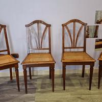 4 sedie antiche lavorate in legno e vimini 