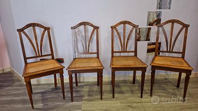4 sedie antiche lavorate in legno e vimini 