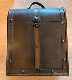 Bauletto porta bottiglie in legno e pelle