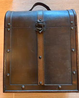Bauletto porta bottiglie in legno e pelle