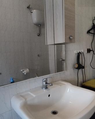 lavabo con colonna e specchio con un anta piccola