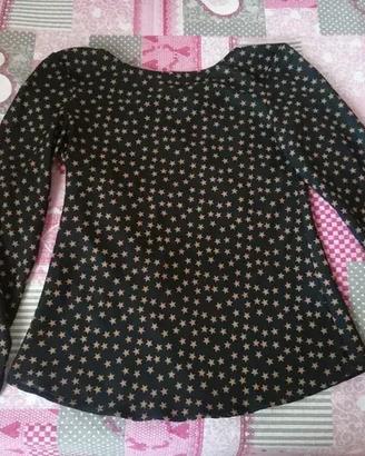 Maglia donna manica lunga nera con stelle