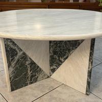 Tavolino di Marmo Ovale Bicolore Bianco Verde