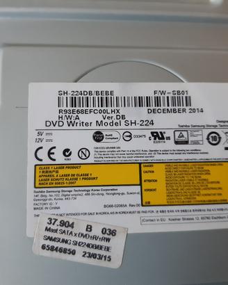 SAMSUNG Writer DVD SATA BLACK modello SH-224 DVD-R