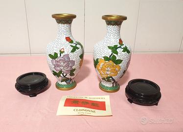 SET 2 vasi Cloisonne Vintage Ottone Cinese Smalto