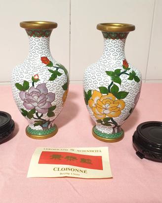 Vasi Cloisonne Vintage Ottone Cinese Smalto coppia