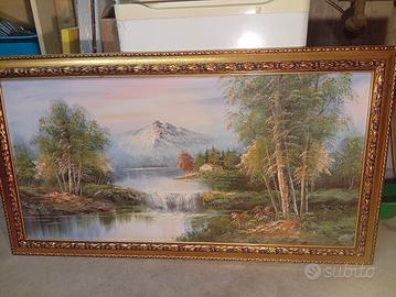 Quadro Paesaggio Montano con Cornice Dorata