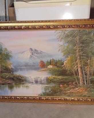 Quadro Paesaggio Montano con Cornice Dorata