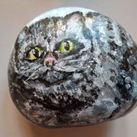 Gattone peloso dipinto su sasso di mare