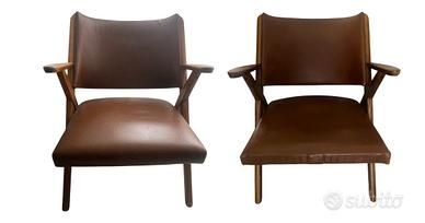 Coppia poltrone anni 50 ecopelle marrone