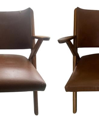 Coppia poltrone anni 50 ecopelle marrone