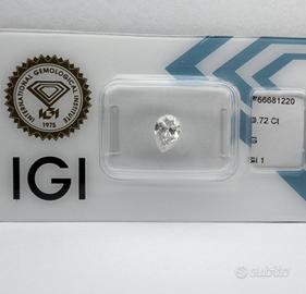 Diamante naturale 0.72 ct IGI G SI1 taglio pera