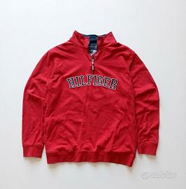 Felpa Tommy Hilfiger Rossa con Mezza Zip e Logo