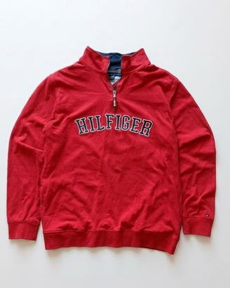 Felpa Tommy Hilfiger Rossa con Mezza Zip e Logo