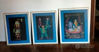3 quadri di Francesco Leale gessetti "i pagliacci"