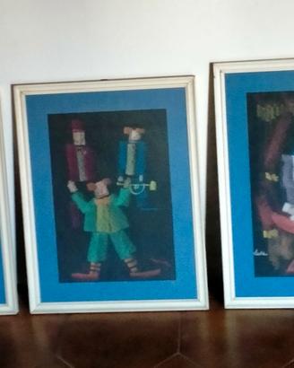 3 quadri di Francesco Leale gessetti "i pagliacci"