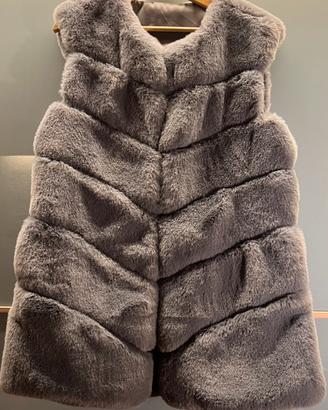 Gilet eco-pelliccia grigio perla