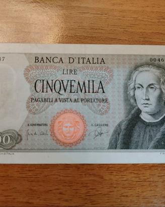 5000 lire Colombo primo tipo banconota lira 
