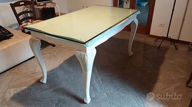 Tavolo d'epoca con cristallo  - tipo shabby