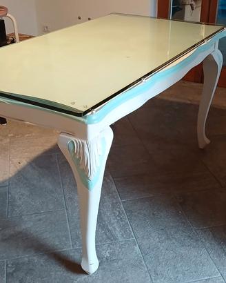 Tavolo d'epoca con cristallo  - tipo shabby