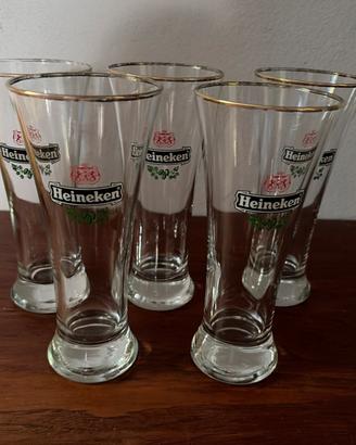 Heineken. Lotto 5 bicchieri da birra. Vintage.