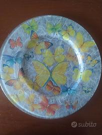 Piatto in vetro decorato a decoupage