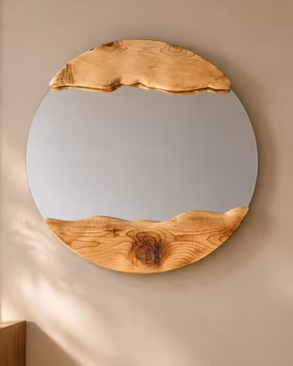 Specchio rotondo fatto a mano in legno