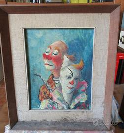 dipinto ad olio che raffigura due clown anni 50, a