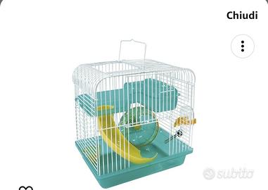 gabbia con ruota e casina mangiatoia...