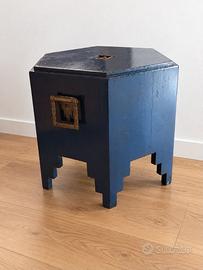tavolino comodino Hexa Roche Bobois blu 1970 noce
