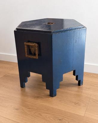 tavolino comodino Hexa Roche Bobois blu 1970 noce