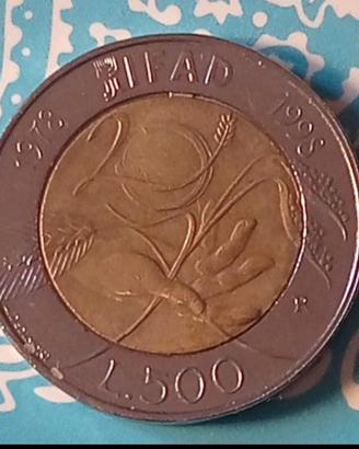 Moneta da 500 lire del 1998 IFAD -20° anniversario