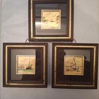 3 quadretti artigianali su foglia d’oro 22 kt