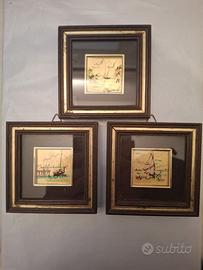 3 quadretti artigianali su foglia d’oro 22 kt