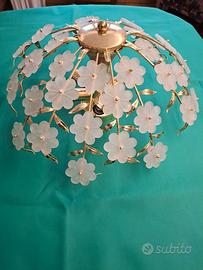 lampadario plafoniera in ottone con fiori vetro 