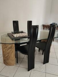 Tavolo in pietra e cristallo + 4 sedie pelle