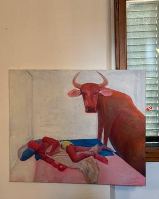 TORO ROSSO GUARDIANO olio su tela, Jonathan Verkuj